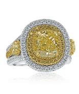 GIA 5.10 Ct Cushion Fancy Light Yellow Diamond Engagement Ring 18k White... - £15,199.89 GBP