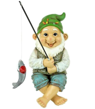 Toscano Fishing Dwarf Garden Sitter Statue Novelty Gnome Fishermen Fish Cabin - £29.79 GBP