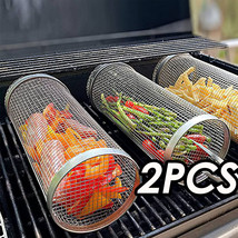 2Pcs BBQ Net Tube Rolling Basket Grill Tool W/ Mesh Cover Removable Acce... - £30.72 GBP