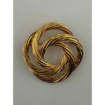 Vintage Gold Tone Monet Brooch Pin Swirl Knot Twist Round Circular - £11.20 GBP
