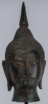 Buddha Head - Antique Thai Style Sukhothai Mounted Bronze 22cm/9&quot; - £192.58 GBP