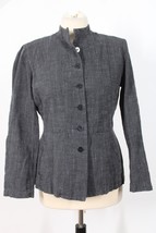 Eileen Fisher S Gray Cotton Blend High Neck Button-Front Top Jacket Pockets - $34.20