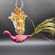Vintage mercury glass ornament made in Germany Pink Flamingo Swan Bird - £19.48 GBP
