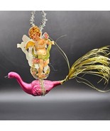 Vintage mercury glass ornament made in Germany Pink Flamingo Swan Bird - £19.54 GBP