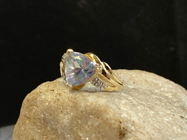 10K Yellow Gold Diamond Ring 3.16g Fine Jewelry Sz 8.25 Band Blue Trilliant - £151.28 GBP