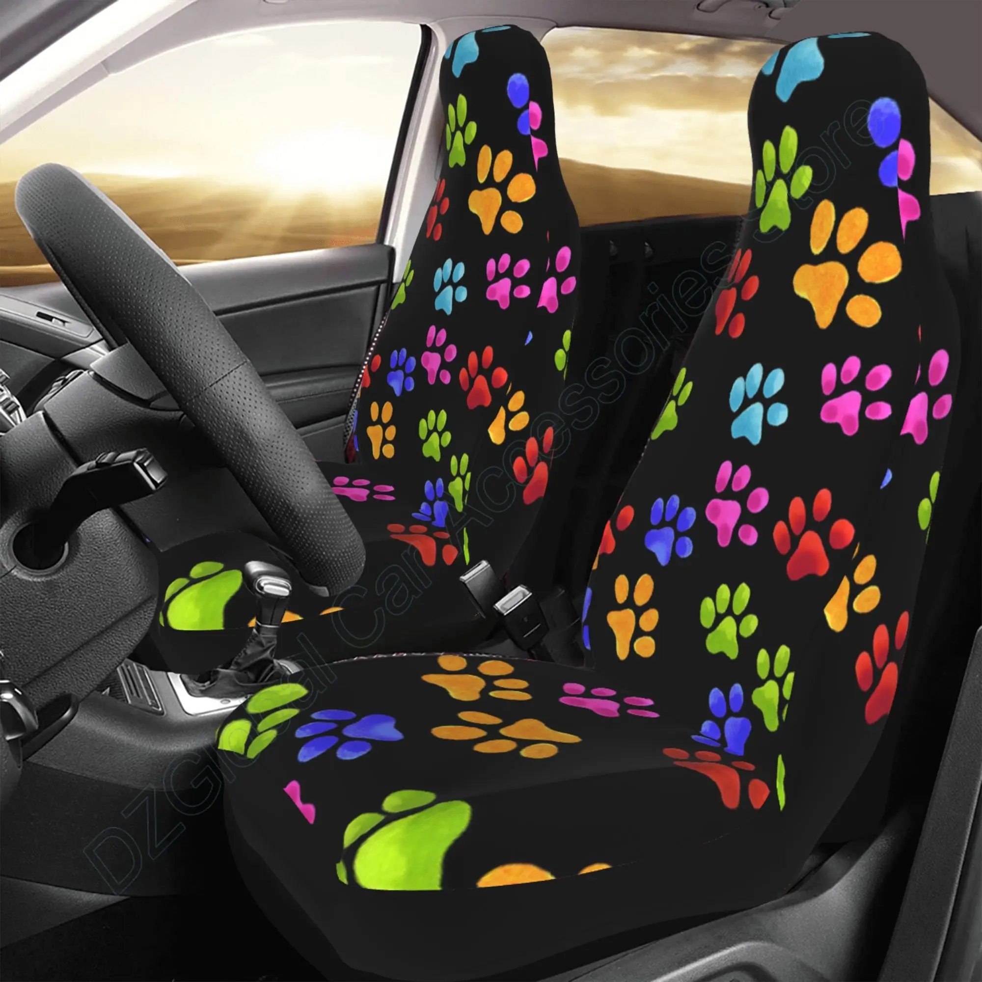 Colorful Dog Paw Print Seat Covers for Women Front Seat Covers Bohemia Design - £23.35 GBP