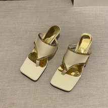 Fashion Square Toe Heeled Flip Flops Women Luxury Thong Slipper Sandals Ladies B - £36.75 GBP