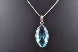 Handcrafted Rhodium Polished Blue Topaz Marquise Shape Female Pendant Necklace - £20.22 GBP+
