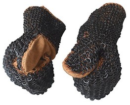 Medieval-ABS Flat Riveted Solid Ring Leather Chain Maille Mittens - $53.90