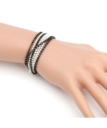 Multi Strand Gold Tone Beaded Bracelet With Black &amp; White Overlay - $34.99