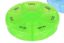 Premier Plus Round 7 Day Pill Organizer Box For Medicine Green Case Comp... - $10.04