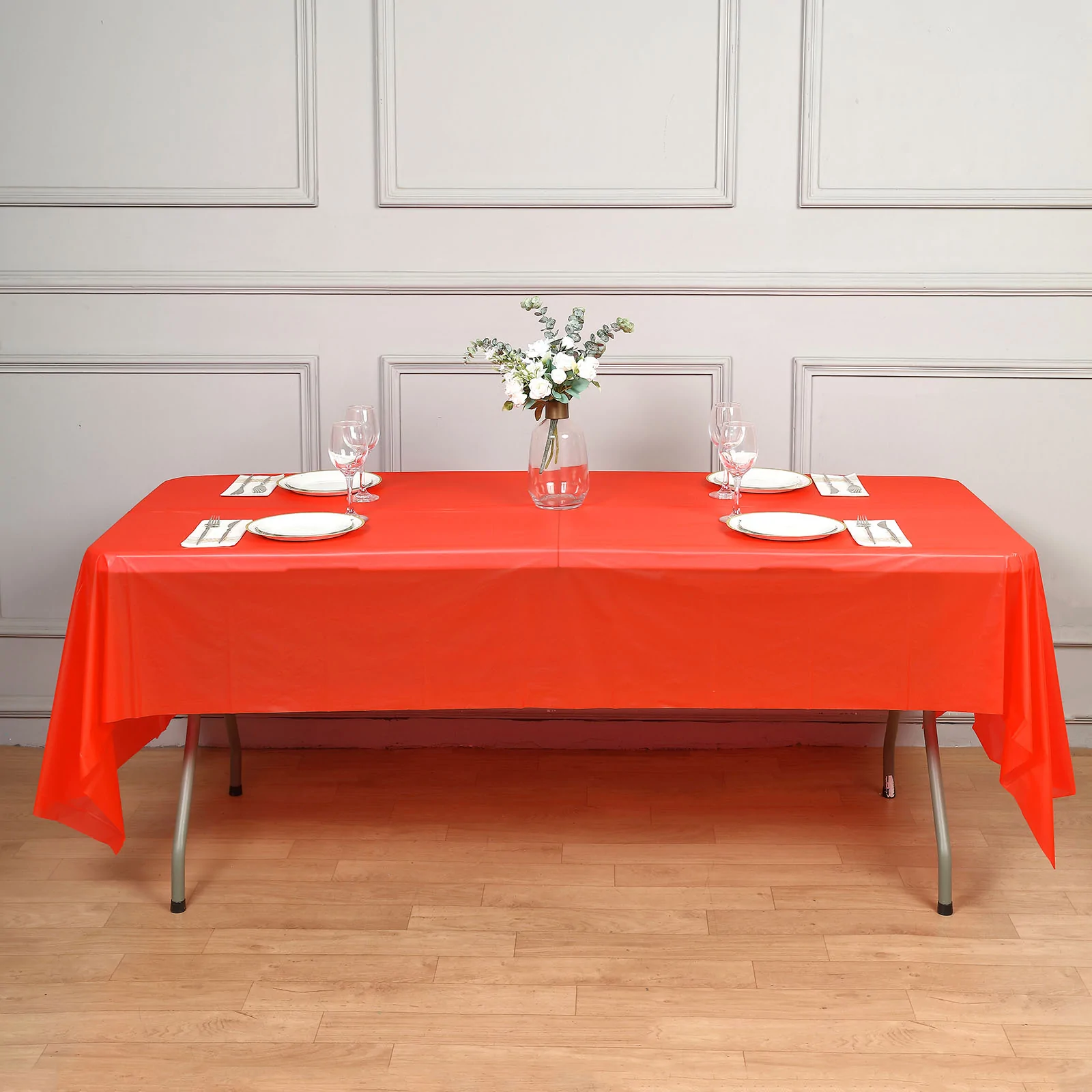 Red - 108&quot; - 5Pcs Rectangle Plastic Tablecover Disposable Plastic - £32.03 GBP