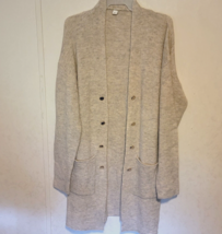 Womens Grey Cream Ribbed Cardigan sz M with Pockets Duster Sweater Butto... - £15.16 GBP