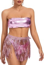 Bandeau Top Tassels Skirt 3 Pcs Bikini Set - £46.19 GBP
