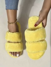 Womens Yellow Two Band Fluffy Slippers Size 6 EUR36-37 (s) - £93.21 GBP