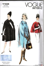 Vogue V1838 Misses S to XXL Lined Capes Reissue Circa 1963 Uncut Sewing Pattern - $23.11