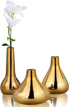 Gold Vases Set Of 3 By Port&amp;Petal – Gold Home Decor – Small Vases For Entryway - £33.15 GBP