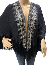 Hollister Black Fringed Boho Open Front Kimono Wrap Cardigan Size XS - S... - £11.79 GBP