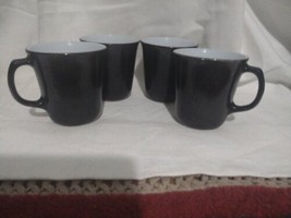 Vintage Pyrex Black &amp; White Milk Glass Coffee Cups Set of 4 - £18.21 GBP