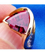 Red Garnet Diamond Enagement Ring Elegant Design Sculptural Statement So... - $6,467.42 CAD