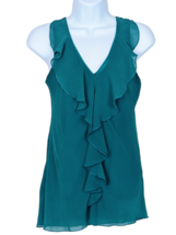 IZ Byer Size S Sleeveless Ruffled Jewel Tone Green Blouse Lace Back - $15.85