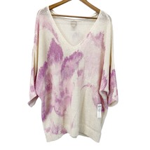 Chico’s 4 Womens XXL Linen Blend Sweater Floral V-Neck Cream Purple Knit... - £30.81 GBP