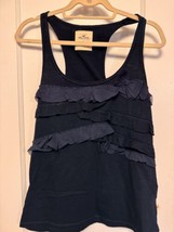 HOLLISTER SHIRT WOMENS LARGE BLUE TANK TOP SLEEVES RUFFLE BOWS RACER BACK - £10.30 GBP