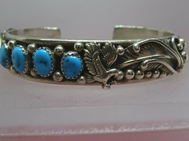 Stanley Bain Navajo Sterling Silver Turquoise Cuff,Signed,30.2 grams - £235.98 GBP