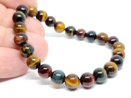 Trinity Tigers Eye Bracelet Triple Hawks Eye Dragons Eye Gemstone Beach Jewelery - £7.93 GBP