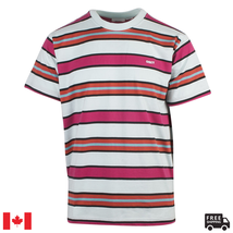 OBEY Men&#39;s Cucumber Hot Pink Orange Black Striped S/S T-Shirt - £12.19 GBP