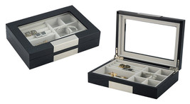 Decorebay Black Wood Rings &amp; Cufflink Valet Jewelry Box Organizer -Elegant - £39.15 GBP