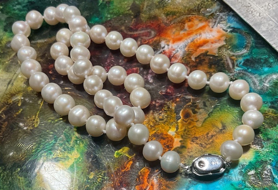 Genuine Hand Strung Pearls 48 Pearl Necklace 20” Length 9mm White Pearl 925 Item image 8