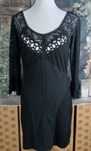Free People Dress Size M Black Crochet Long Layer Sleeves SMALL FLAW - £15.57 GBP