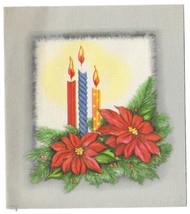 VINTAGE 1940s WWII ERA Christmas Greeting Card Art Deco Poinsettia &amp; Can... - $14.83