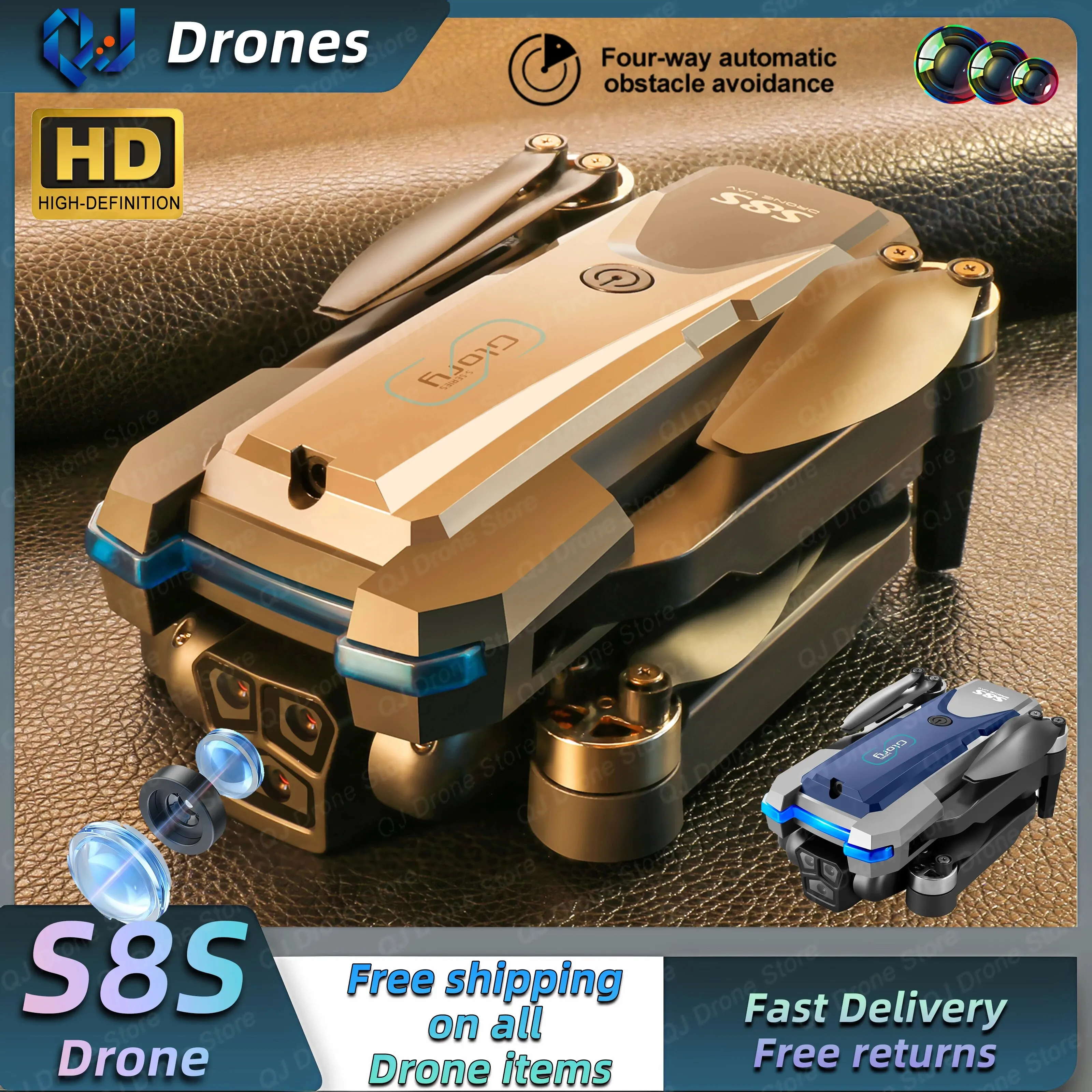 2024 New S8S RC Drone Brushless 8K HD Dual ESC Camera Optical Flow 360° Obstac - £44.81 GBP+