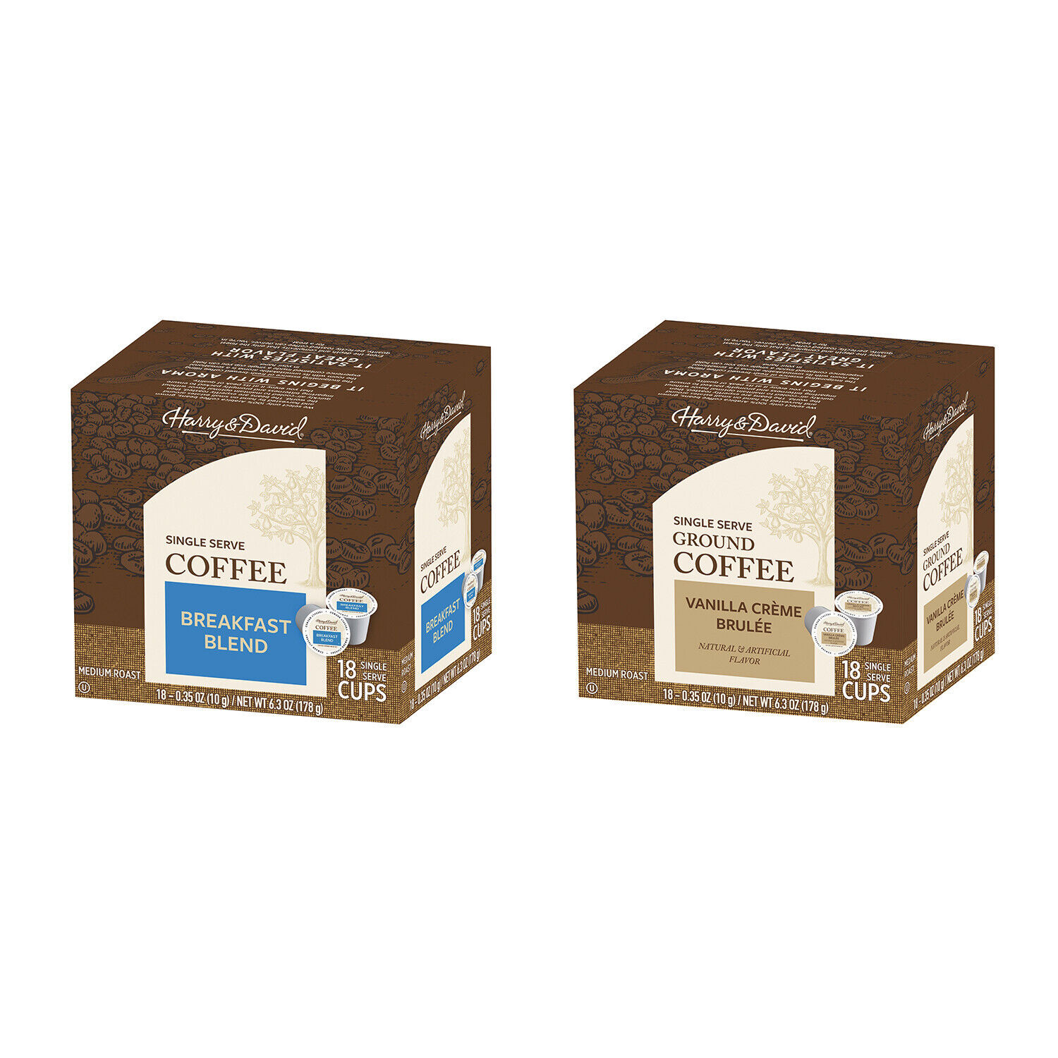 Harry&David Coffee Combo,Breakfast Blend,Vanilla Creme Brulee 2/18 ct boxes - $24.99