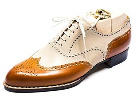 Decidedly dapper tan and cream handmade shoe - £157.39 GBP