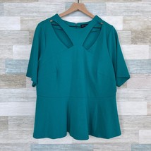 Eloquii Cut Out Peplum Blouse Green Stretch Ponte Knit Womens Plus Size 18 - $34.64