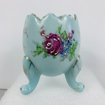 Napco Ceramic 3 Footed Porcelain Vase Cracked Egg Japan Handpainted Blue Gold - £23.60 GBP