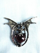 Wicked Spiny Wing Dragon With Red Glass Orb Ball Pewter Pendant Adj Necklace - £17.39 GBP