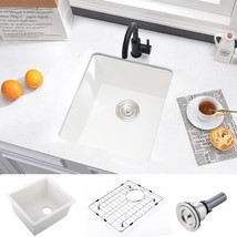 Undermount Kitchen Bar Sink 15x17 White Quartz Composite + Fitted Cuttin... - $2,378.48 MXN