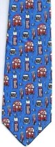 Men&#39;s Necktie British Double Decker Phone Booth Busby Blue 100% Silk - £14.26 GBP