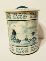 Vintage Tin Canister White &amp; Blue Dutch Windmills Sailboats West Germany EUC!  - £31.96 GBP