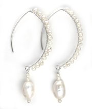 Sterling Silver Cultured Pearl Drop Beaded Elliptical Hook Earrings, White - £19.97 GBP