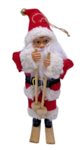 Santa on Skis Christmas Ornament Red Outfit Long White Beard 8&quot; Tall Vintage - £17.14 GBP