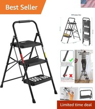 3-Step Folding Ladder, 600lbs Max Load, Sturdy Steel with Comfortable Ha... - $1,567.18 MXN