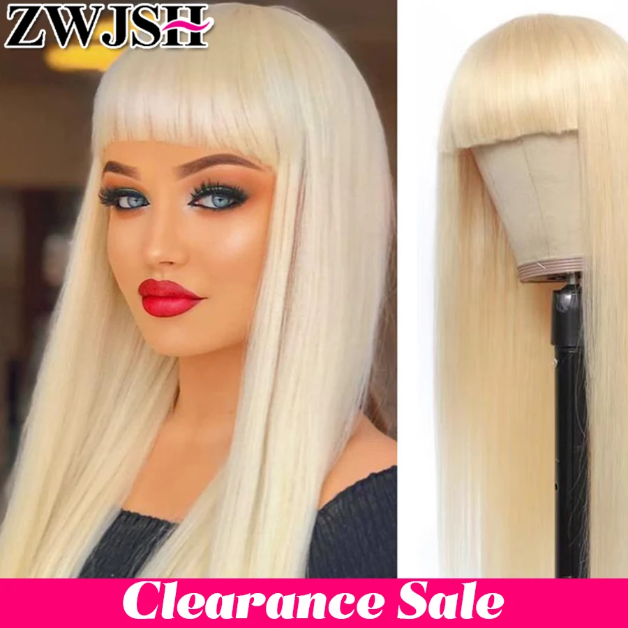 Remy Human Hair 613 Honey Blonde Wig With Bangs for Women Long Straight Full - £50.52 GBP+