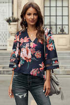 Red 3/4 Flared Sleeve Floral Blouse - £16.02 GBP+