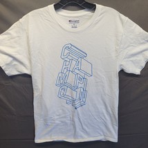 Champions Block Logo T-Shirt White &amp; Blue Sz Medium - $11.65