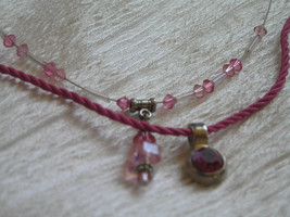 Estate Lot of 2 Pink Cord with Fuschia Rhinestone &amp; Shades of Pink Bead ... - £6.84 GBP